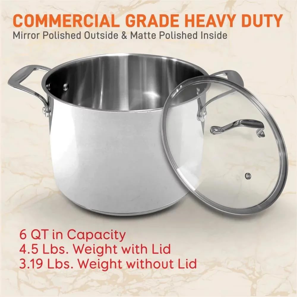 6 Quart Stainless Steel Stock Pot with Lid