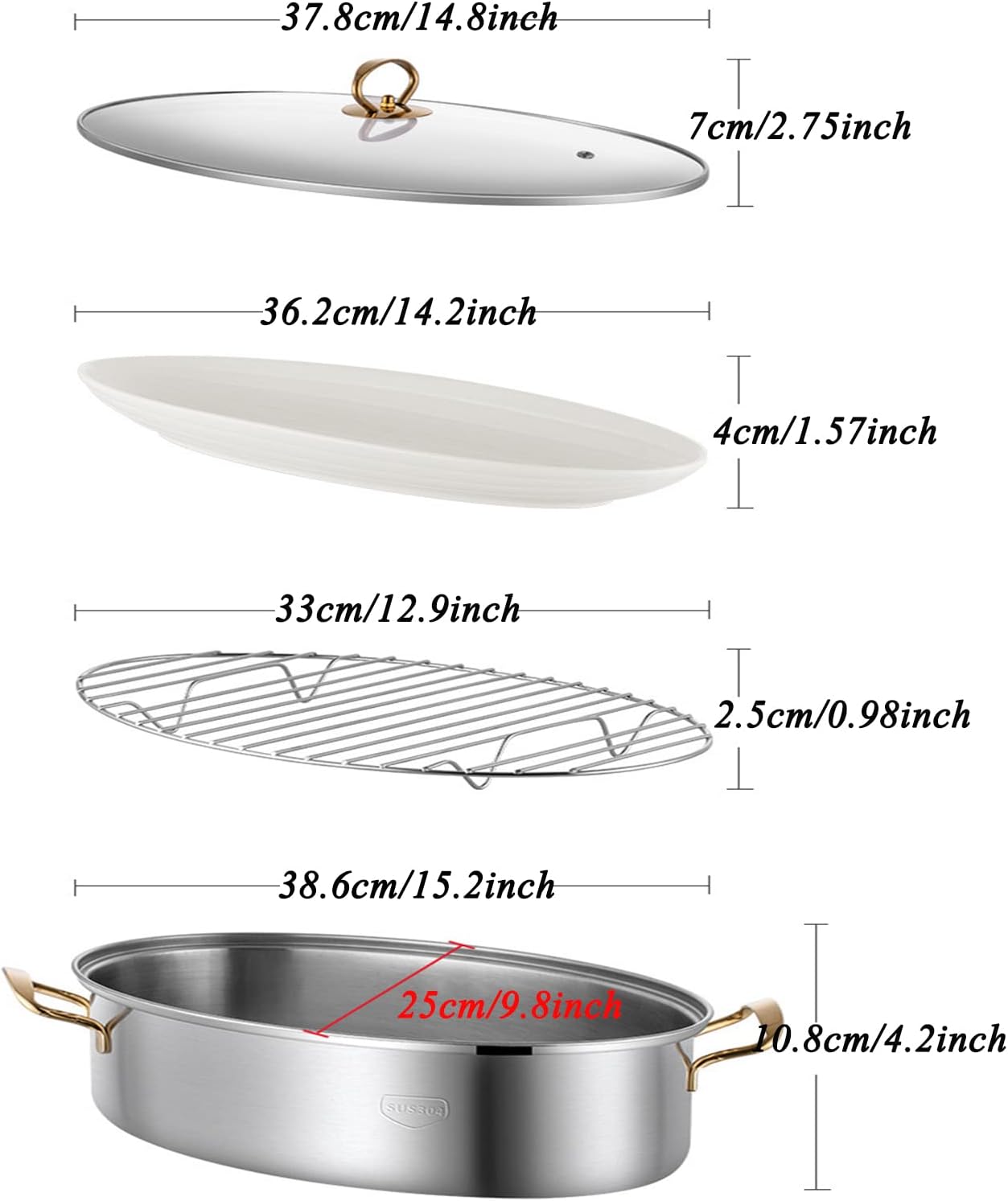 Stainless Steel Multi-Use Roasting Pan with Rack and Double Layer