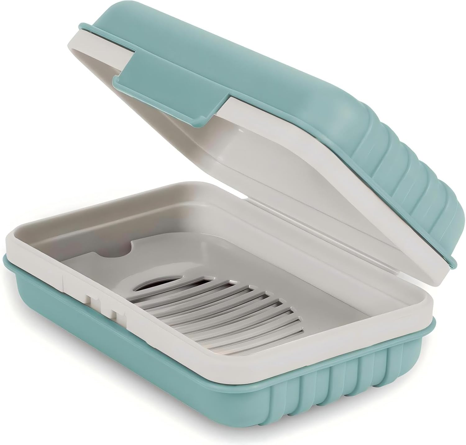 Quatish Bar Soap Holder Dish with Lid - Leakproof Blue