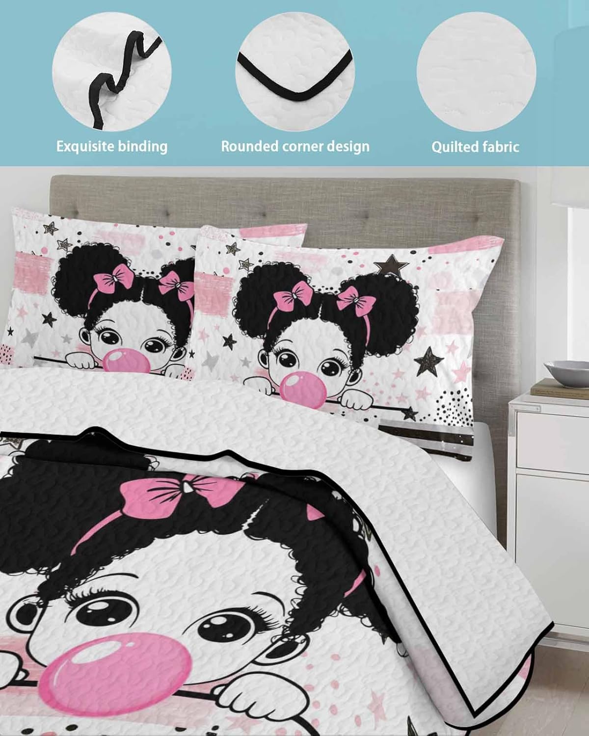 Twin XL Quilt Set Cute Girl Comforter 3 Piece