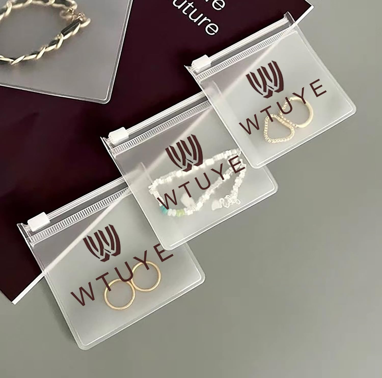Customizable Matt Frosted Jewelry Bags with Slider Zipper 20PCS