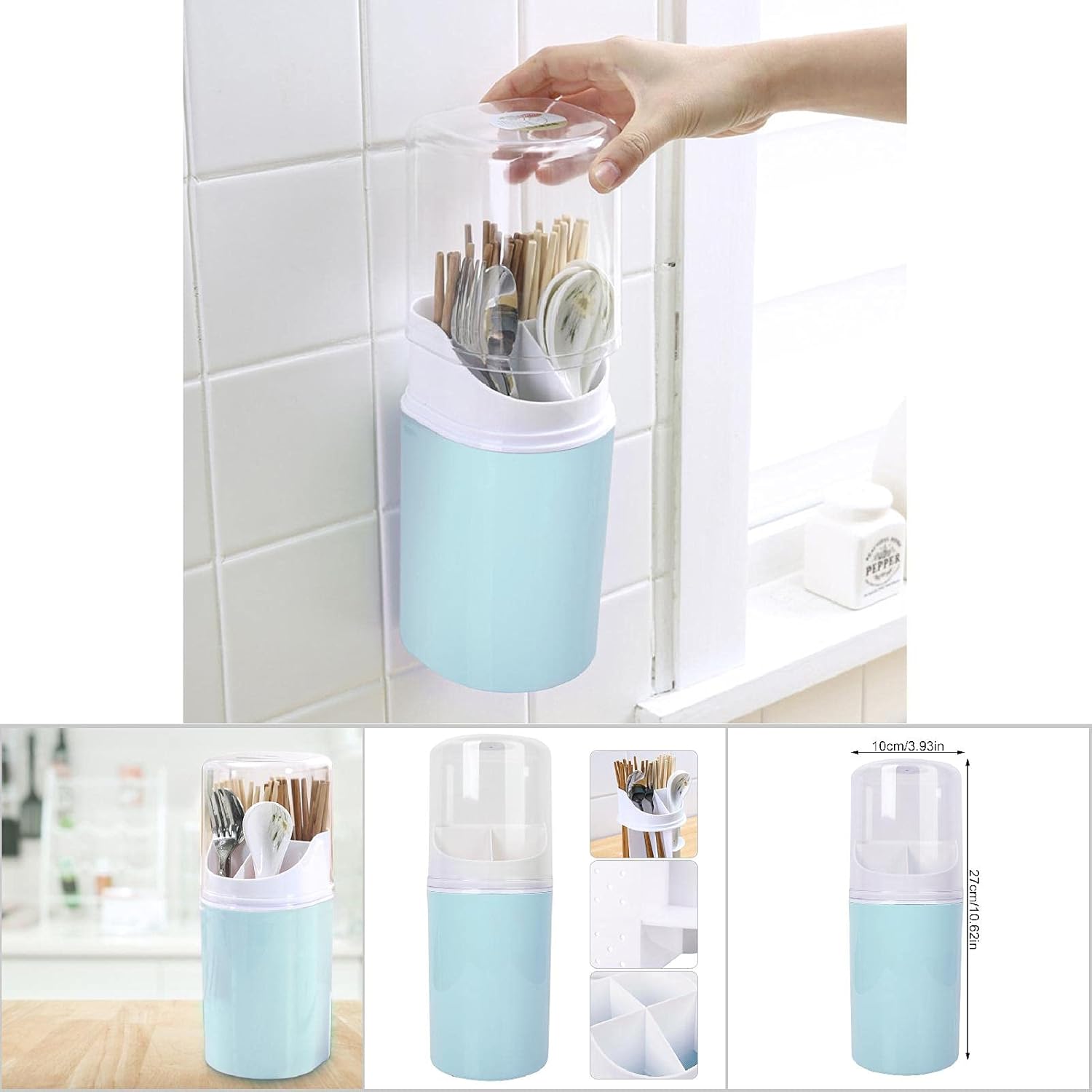 OUKENS 4 Grids Flatware Organizer With Clear Lid