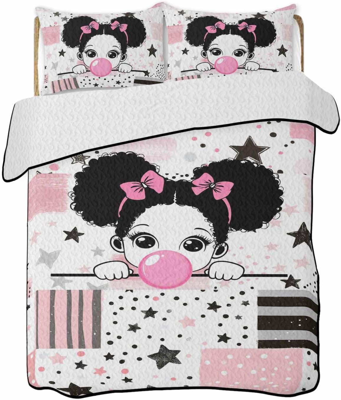 Twin XL Quilt Set Cute Girl Comforter 3 Piece