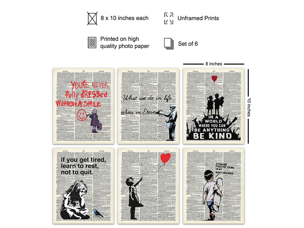Banksy Inspired Wall Art Set - 6 Prints 8x10