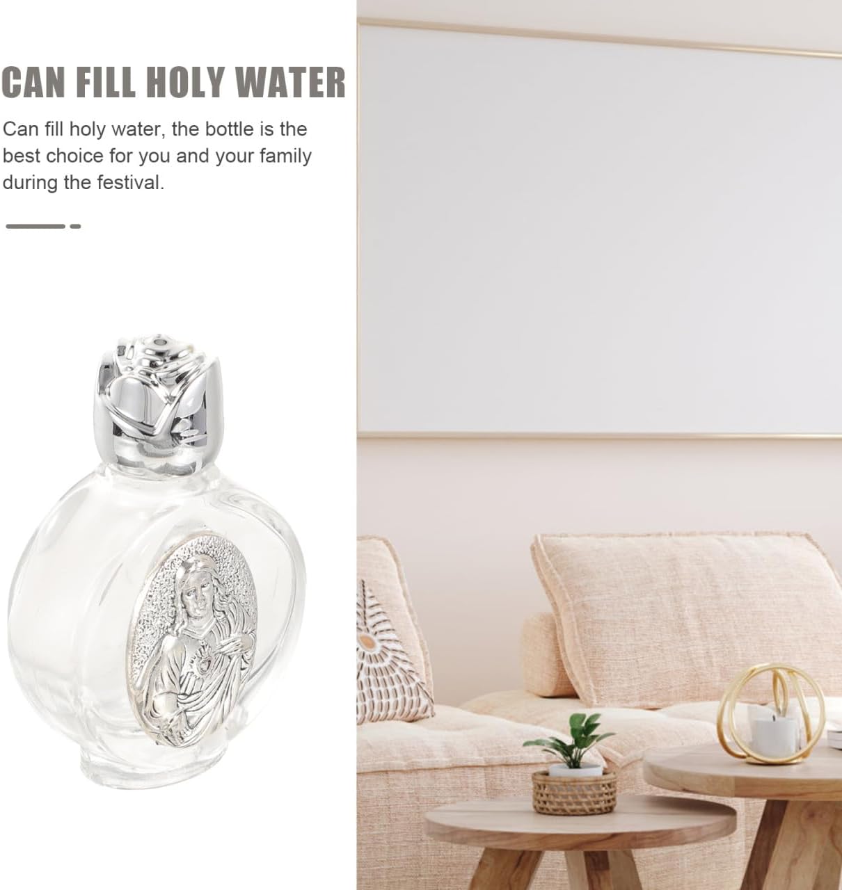 VOSAREA 2 Pack Glass Holy Water Bottles - Silver Toned Cap
