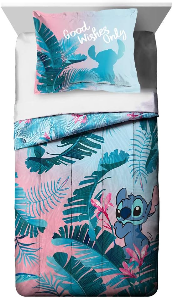 Jay Franco Disney Lilo Stitch Floral Fun Twin Comforter Set