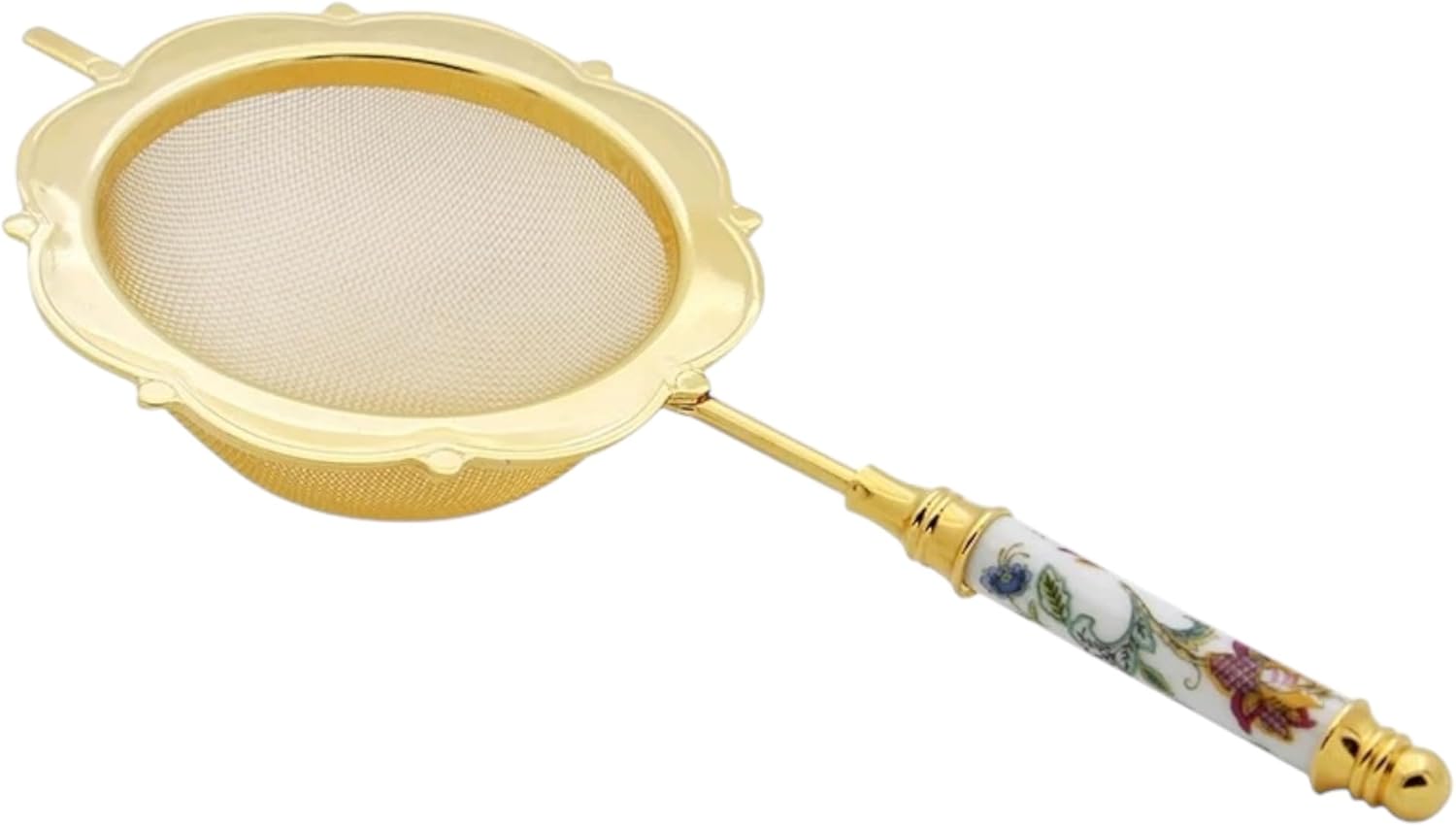 Minton Tea Strainer with Ceramic Handle 188 Stainless Steel GoldWhite