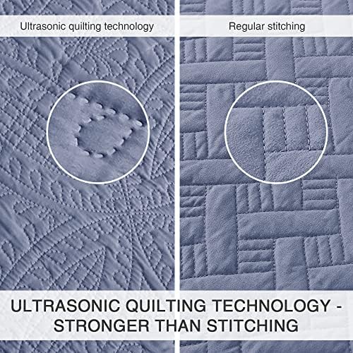 Loves Cabin Quilt Set Queen Blue with Coin Pattern