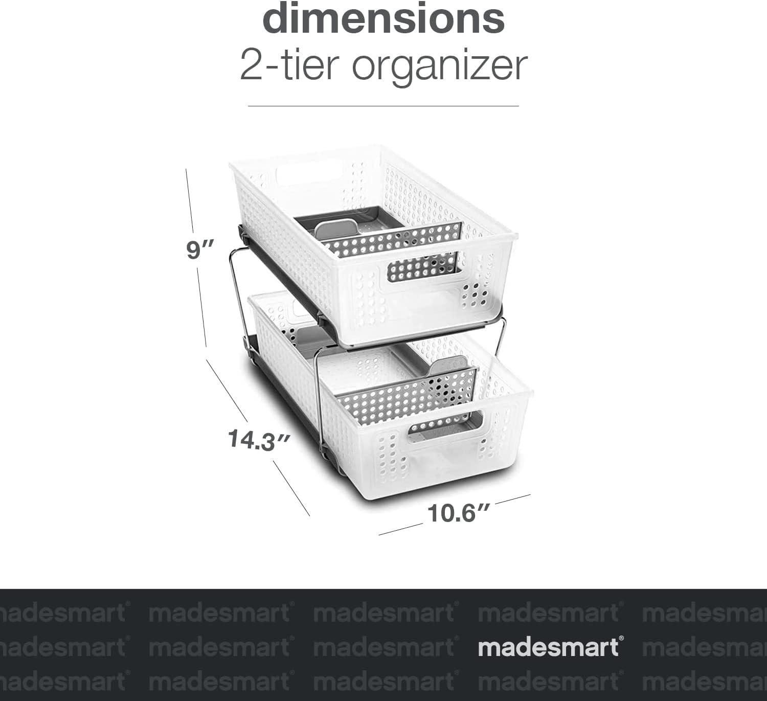 Madesmart 2-Tier Organizer with Handles and Adjustable Dividers