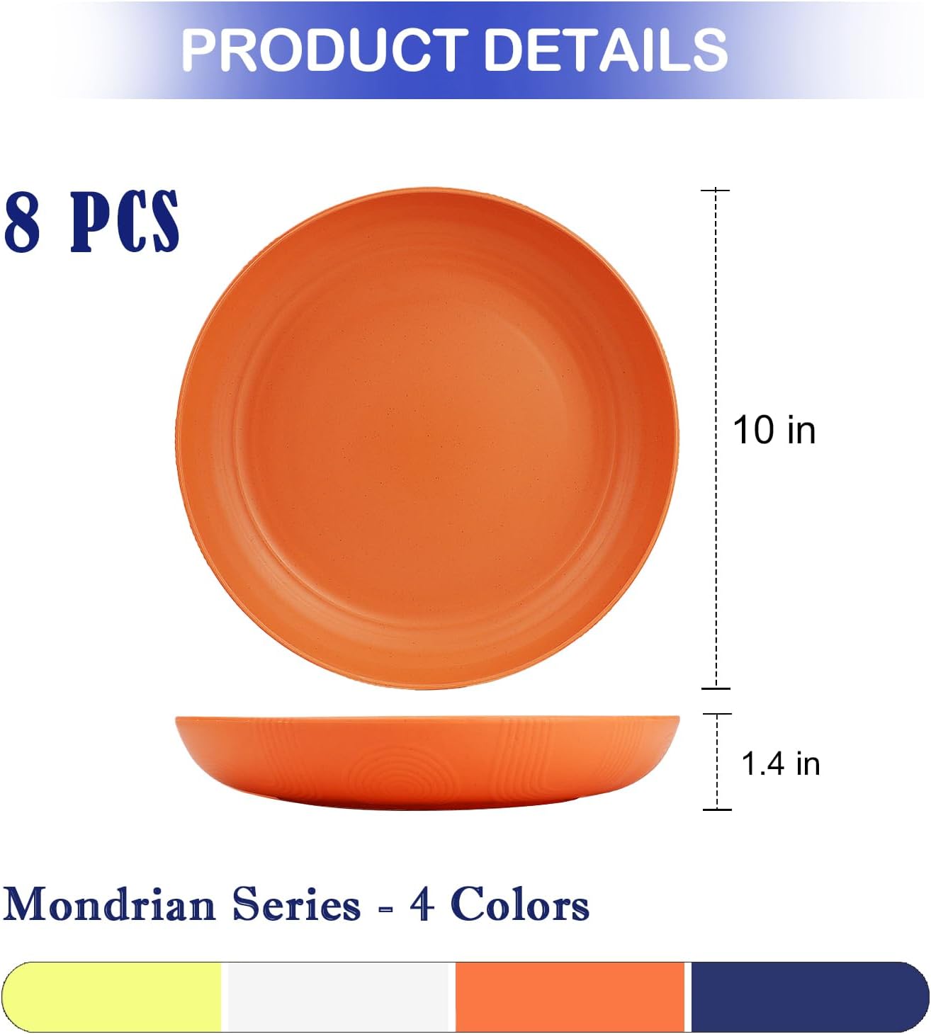 Wheat Straw Dinner Plates Set of 8 Unbreakable Deep Plates 10 Inch