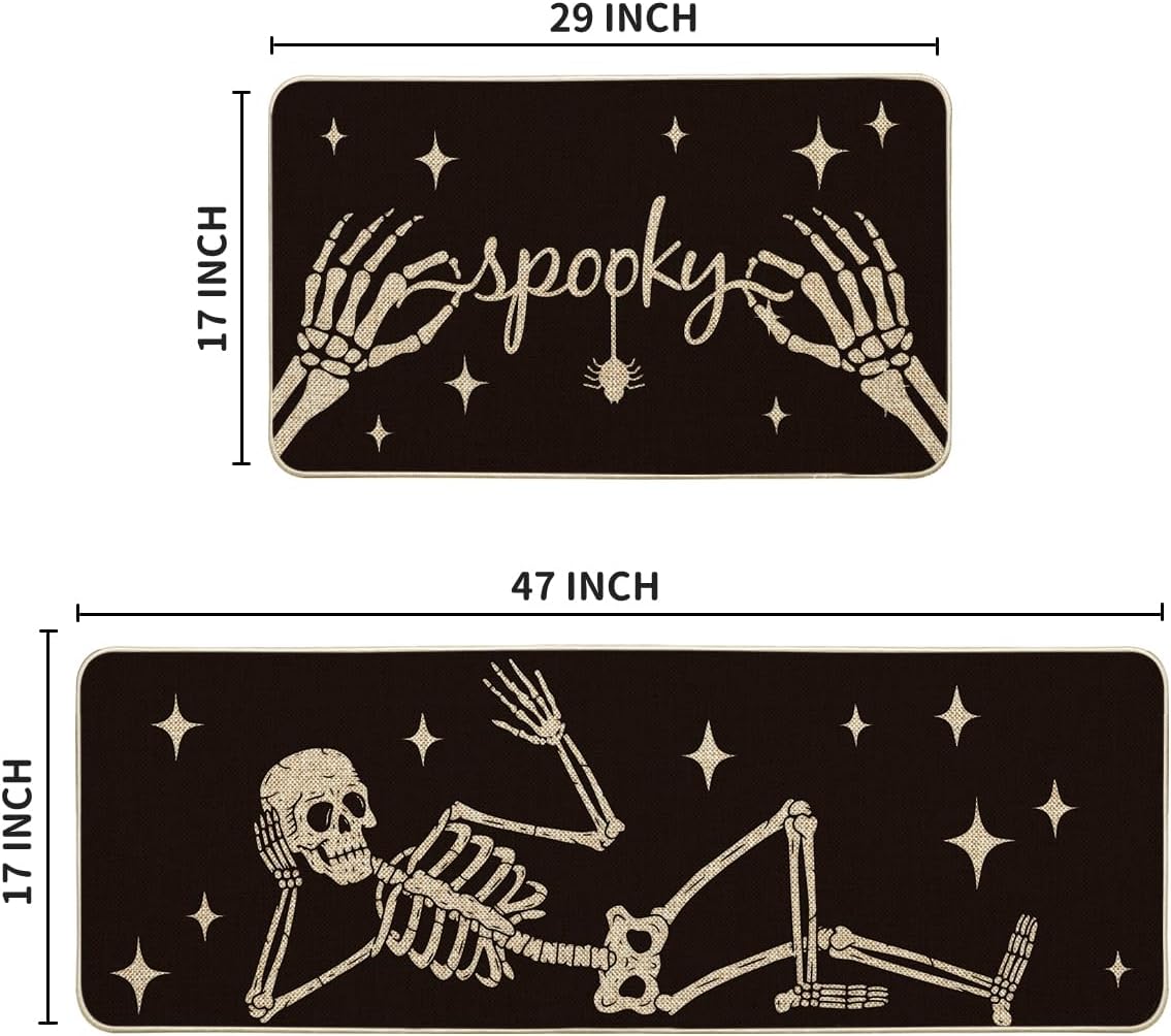 Artoid Mode Spooky Skeleton Spider Bone Halloween Kitchen Mats Set of 2