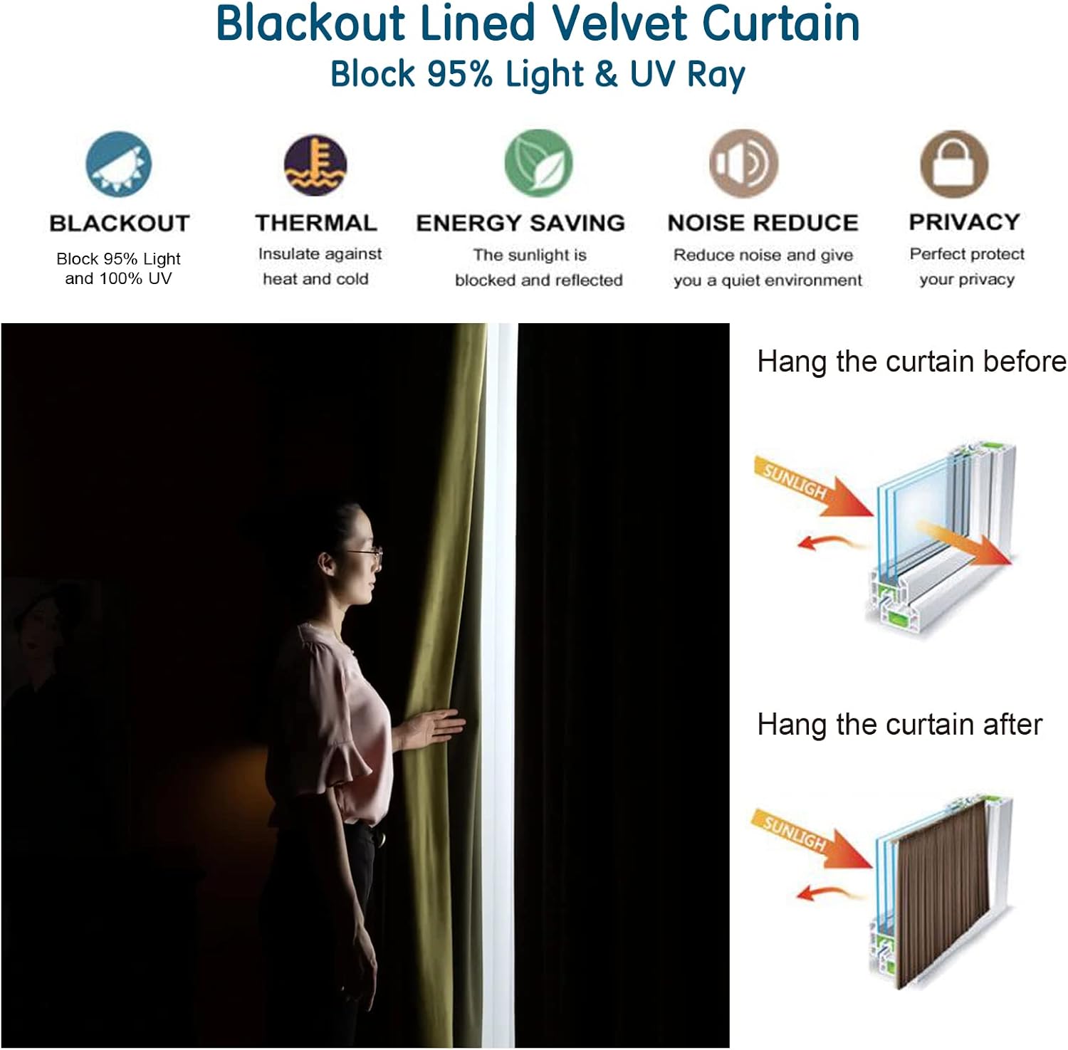 LETAU Velvet Blackout Curtains 52x102 Set of 2