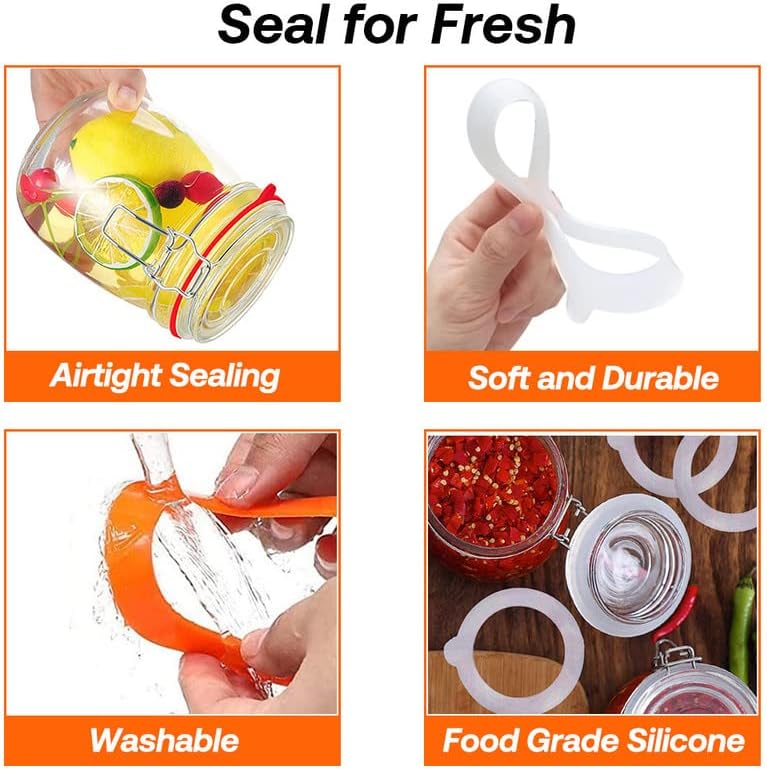 Silicone Gasket Replacement for Mason Jar Lids - Leak Proof 10pcs Orange