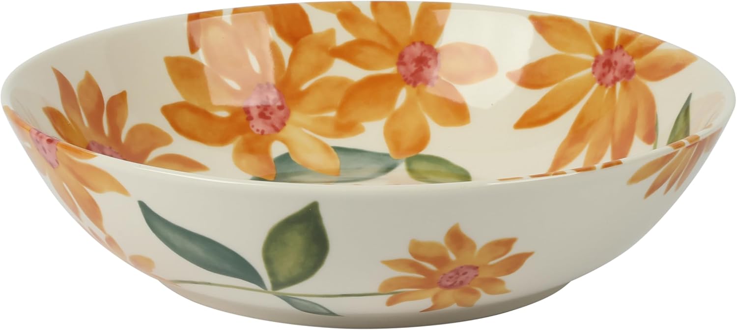 Sunnyflower 2 Piece Hand Painted Floral Stoneware Serving Set