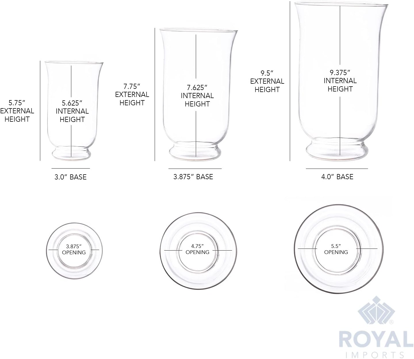 Royal Imports 3 Pc Clear Glass Hurricane Candle Holder Set