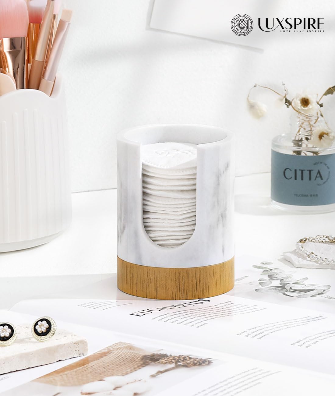 Luxspire Bathroom Cup Dispenser Marble Resin Holder
