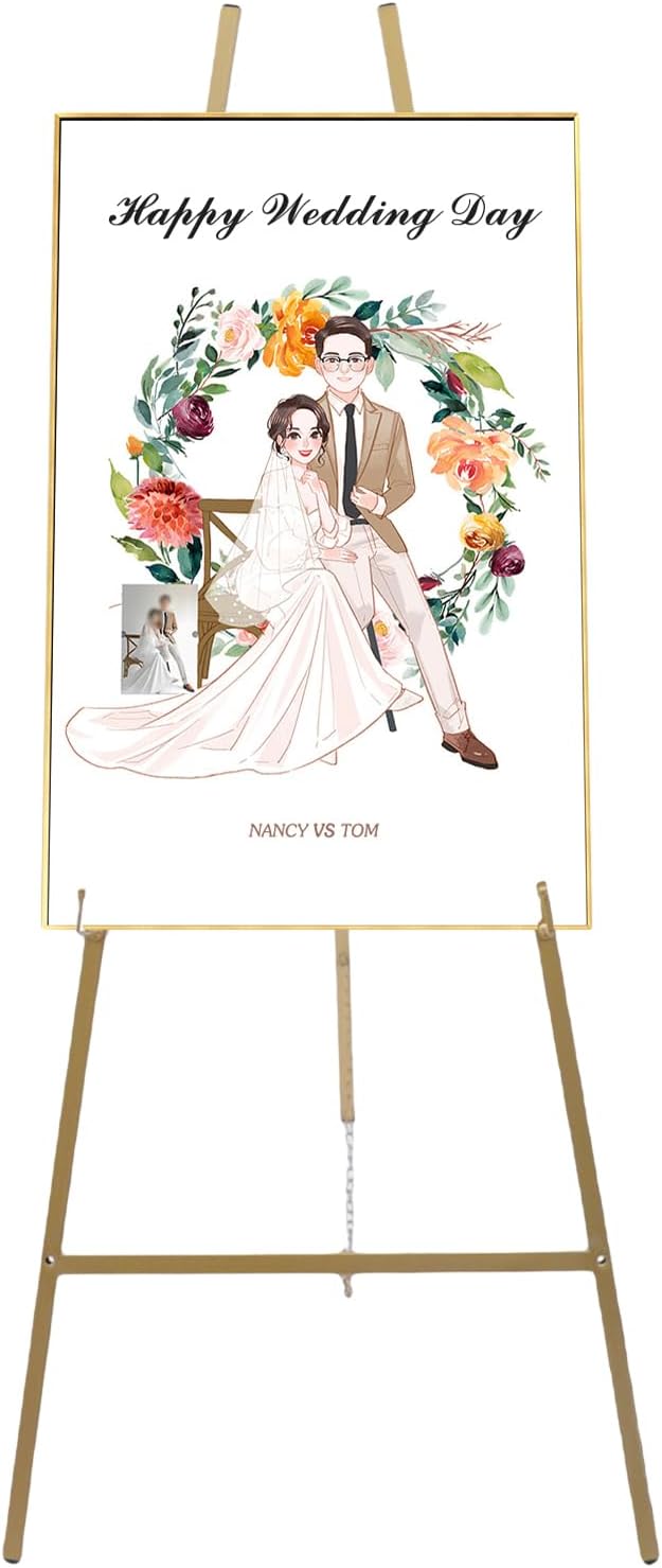 2PC 34FT H Gold Wedding Welcome Signs Easel Stand