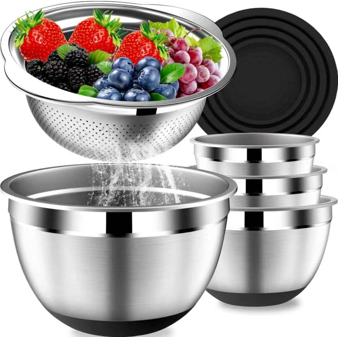 DUTZUN Stainless Steel Mixing Bowls with Lids Set - 4 25 2 15QT Black