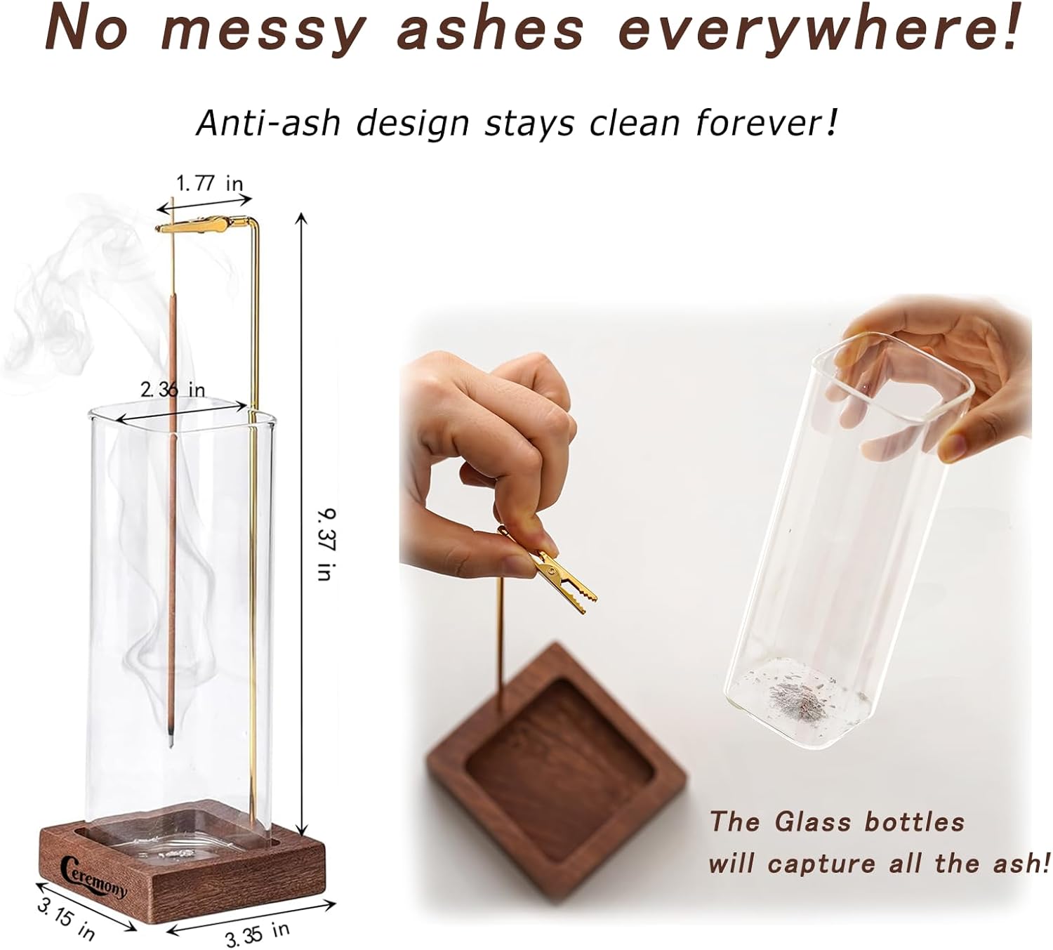 CEREMONY Incense Holder with Glass Ash Catcher