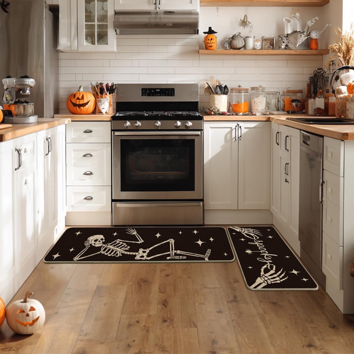 Artoid Mode Spooky Skeleton Spider Bone Halloween Kitchen Mats Set of 2