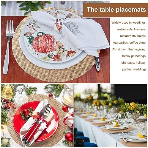 Mifoci 100 Piece Burlap Placemats Round Reusable Table Mats