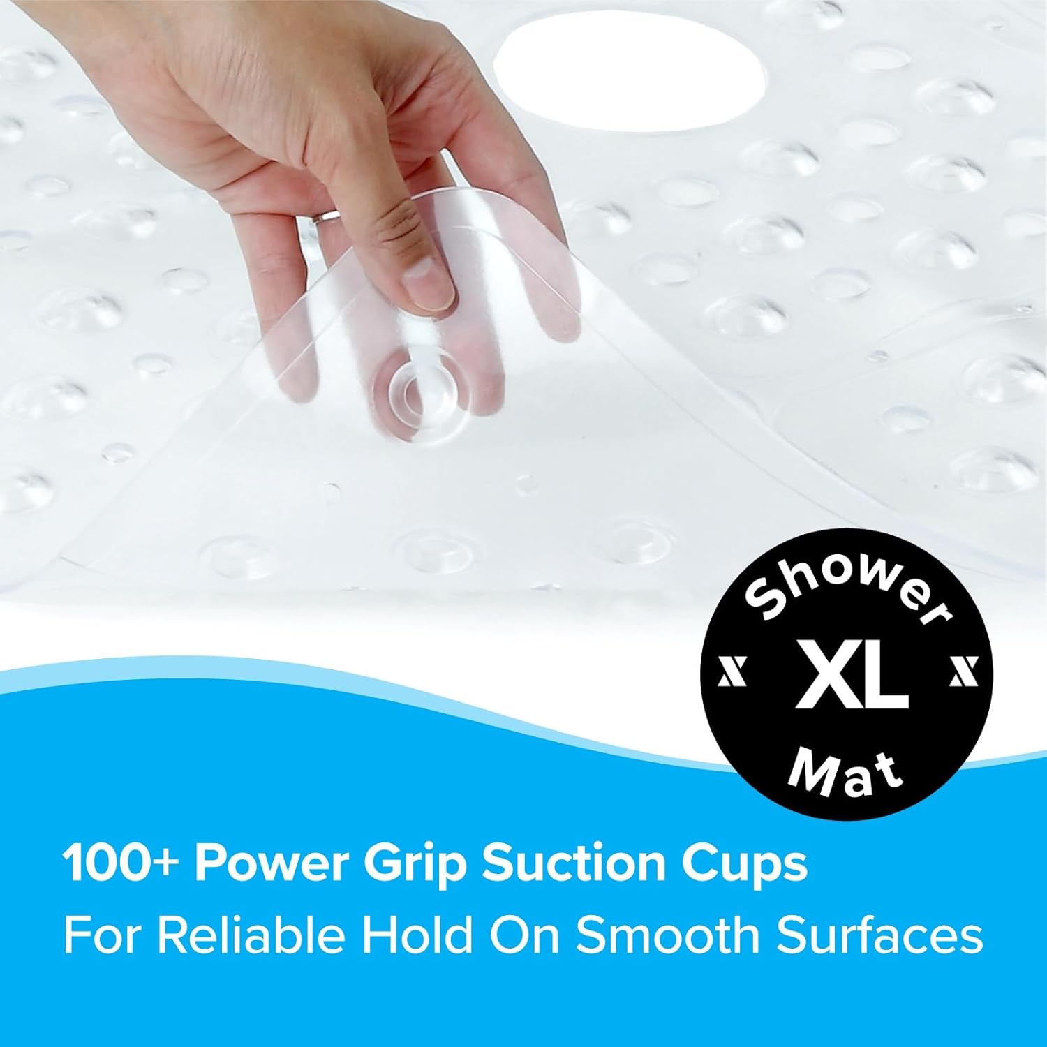 SlipX Solutions Extra Large Square Shower Mat 27x27 Clear Non-Slip