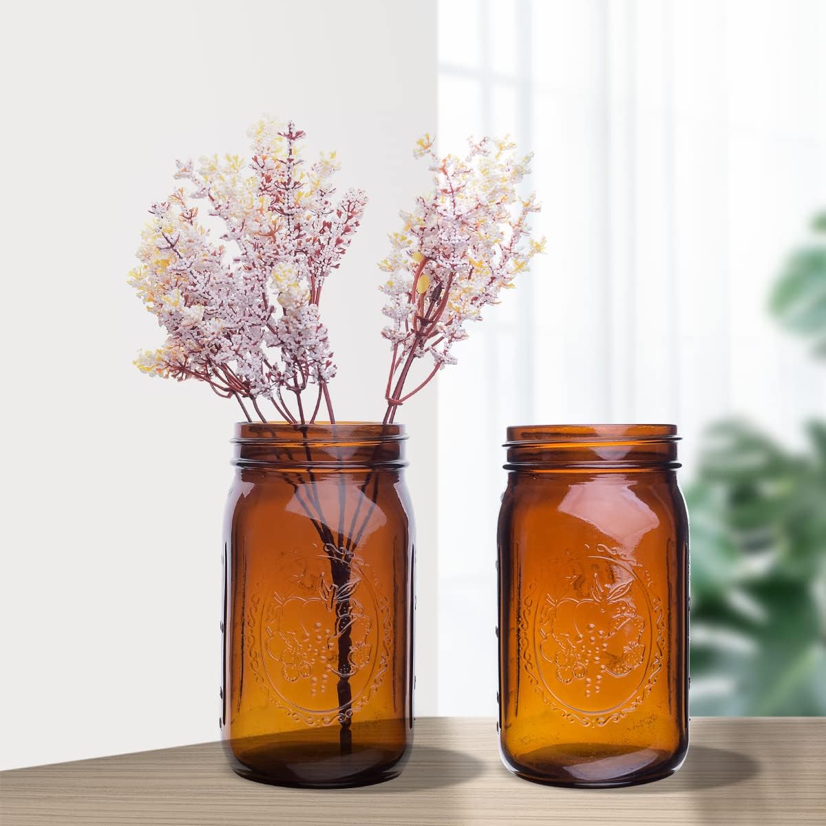 Eleganttime Amber Glass Mason Jars 32 Oz 6 Pack
