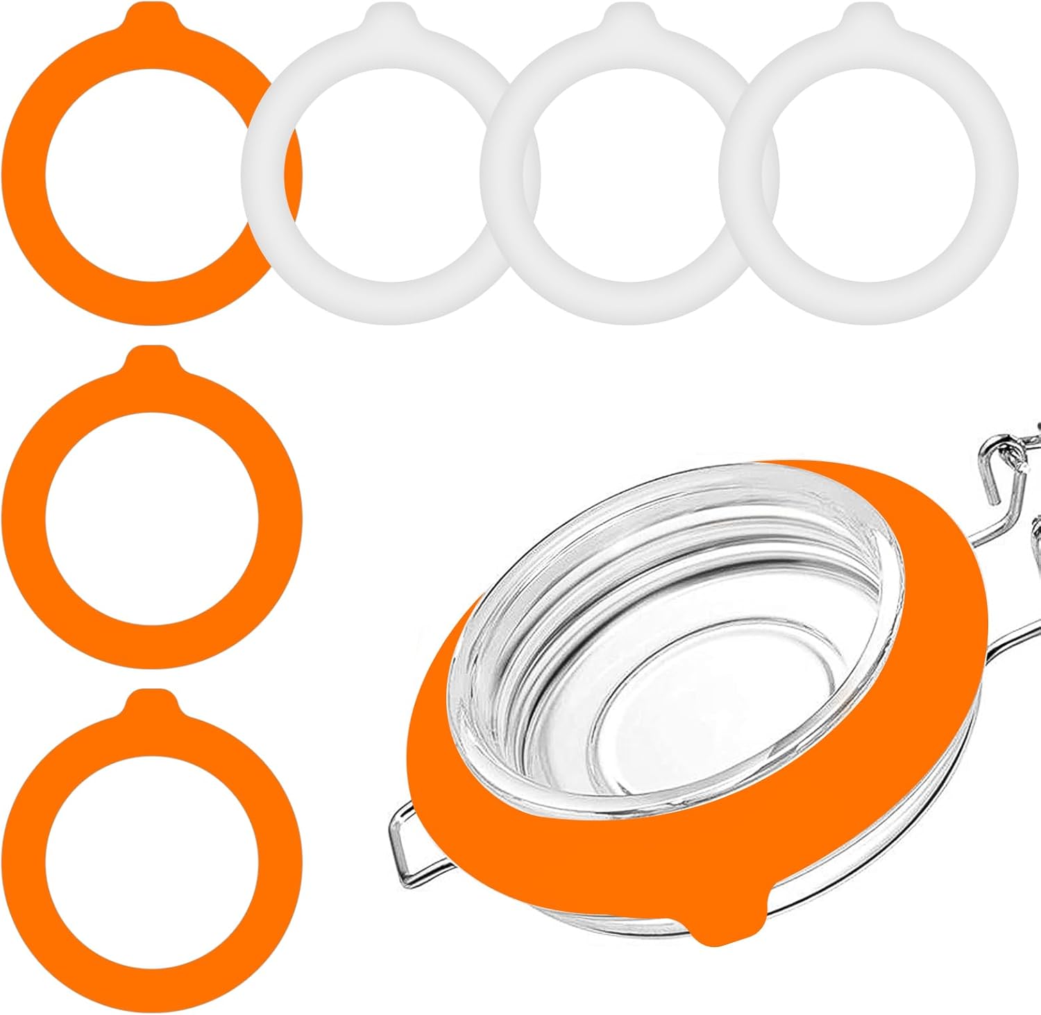 6PCS Silicone Jar Gaskets 375 White Orange Airtight Leakproof Seals