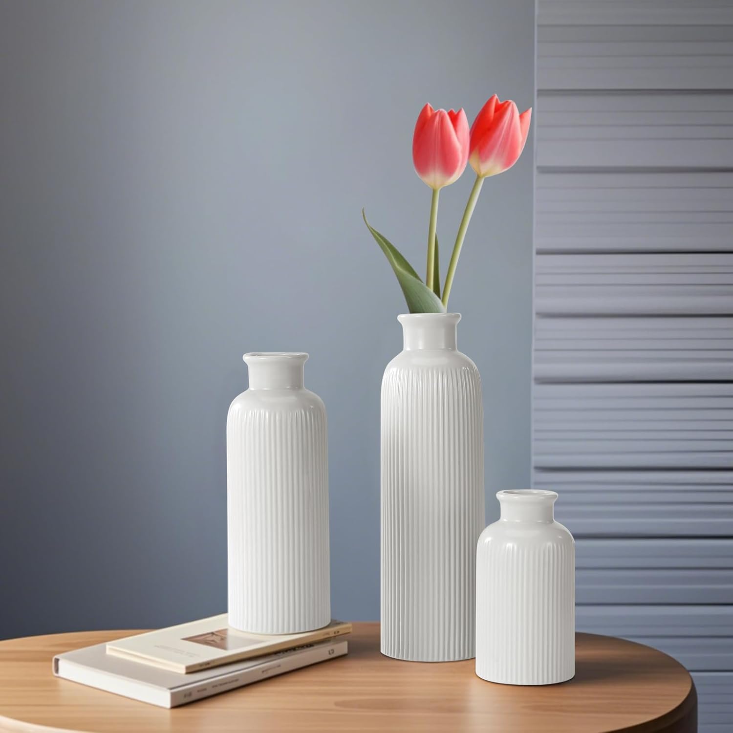 White Ceramic Vase Set of 3 Boho Modern