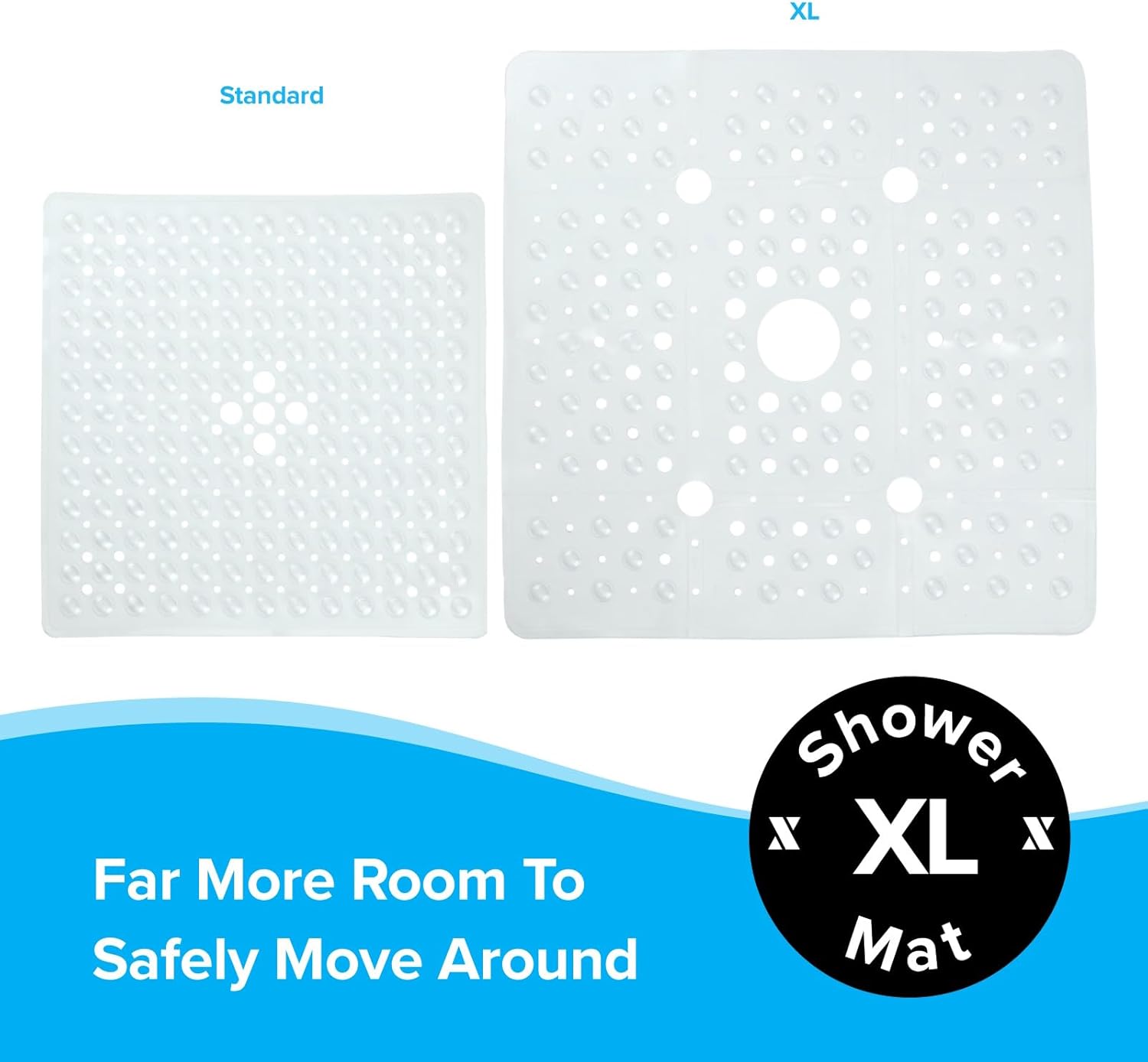 SlipX Solutions Extra Large Square Shower Mat 27x27 Clear Non-Slip