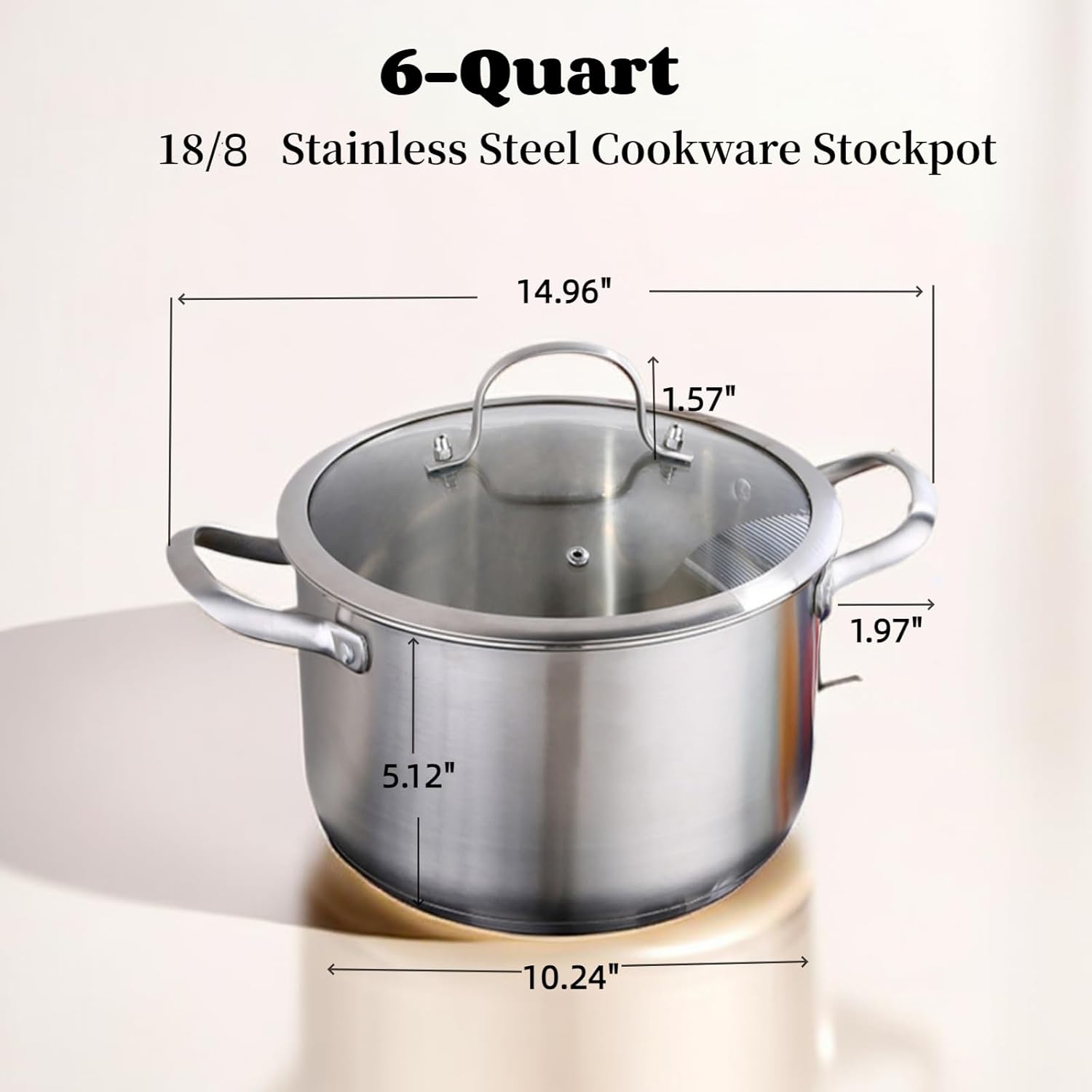 6-Quart Stainless Steel Stockpot with Tempered Glass Lid