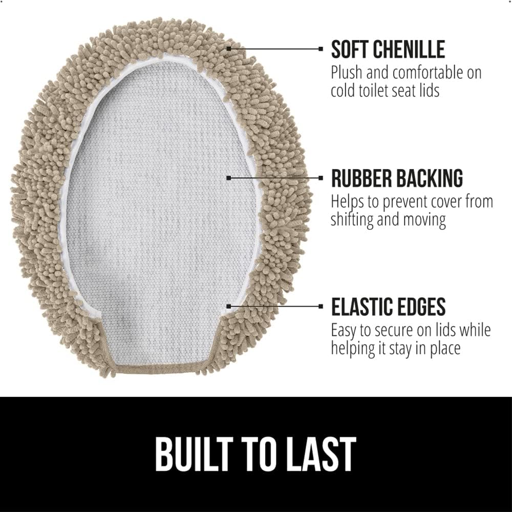 GORILLA GRIP Soft Chenille Toilet Lid Cover Beige 195x185