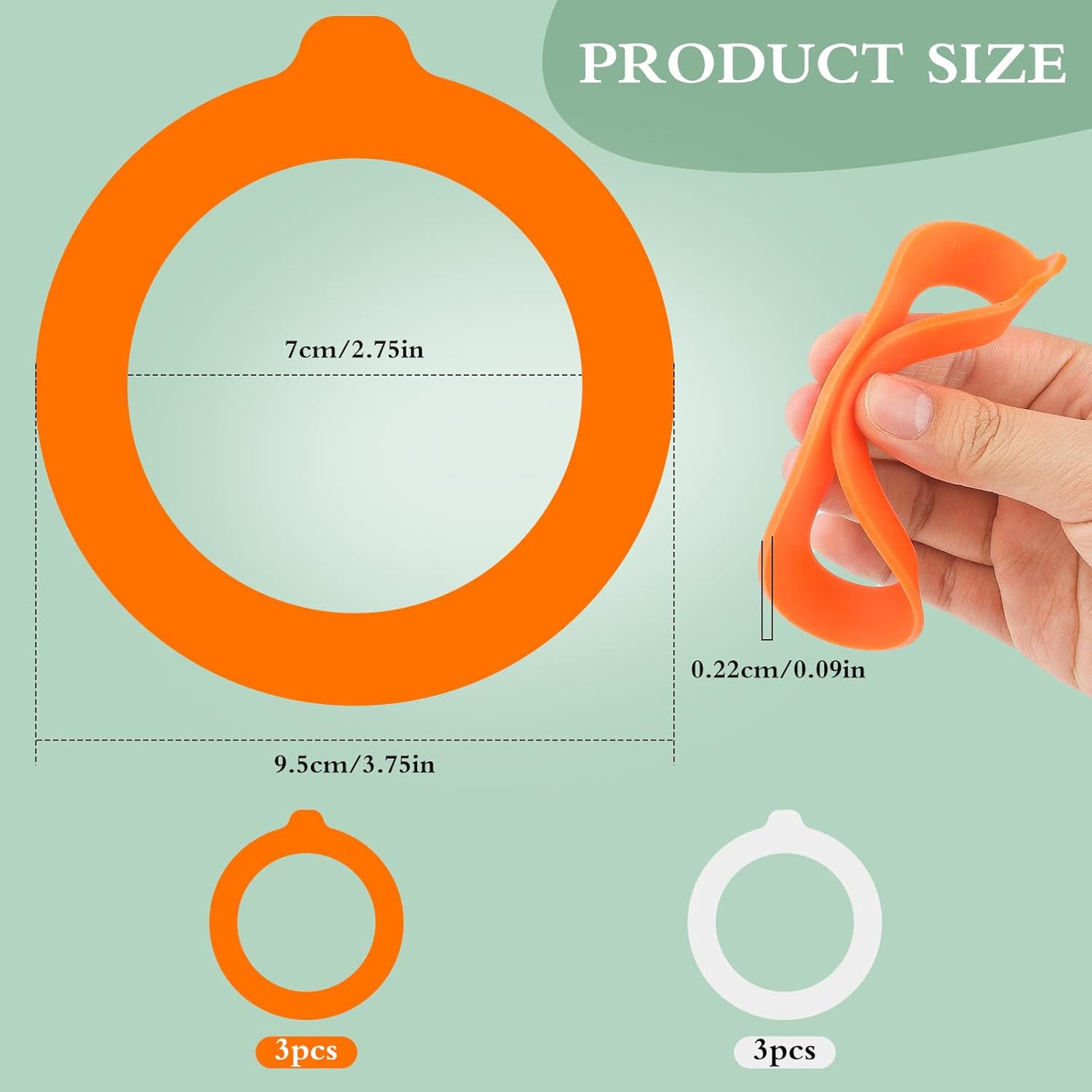 6PCS Silicone Jar Gaskets 375 White Orange Airtight Leakproof Seals