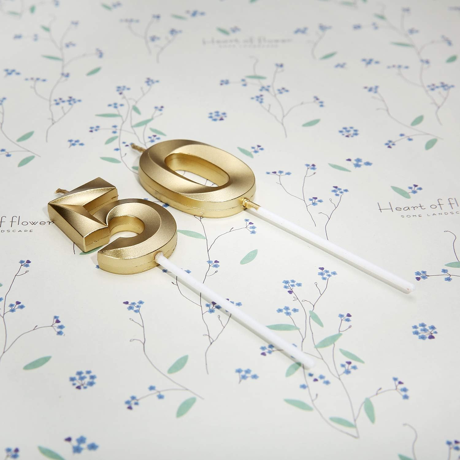 Gold Number 50 Birthday Candles Cake Topper