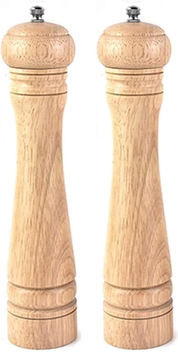 Adjustable Salt and Pepper Grinder Set with Wooden Handle