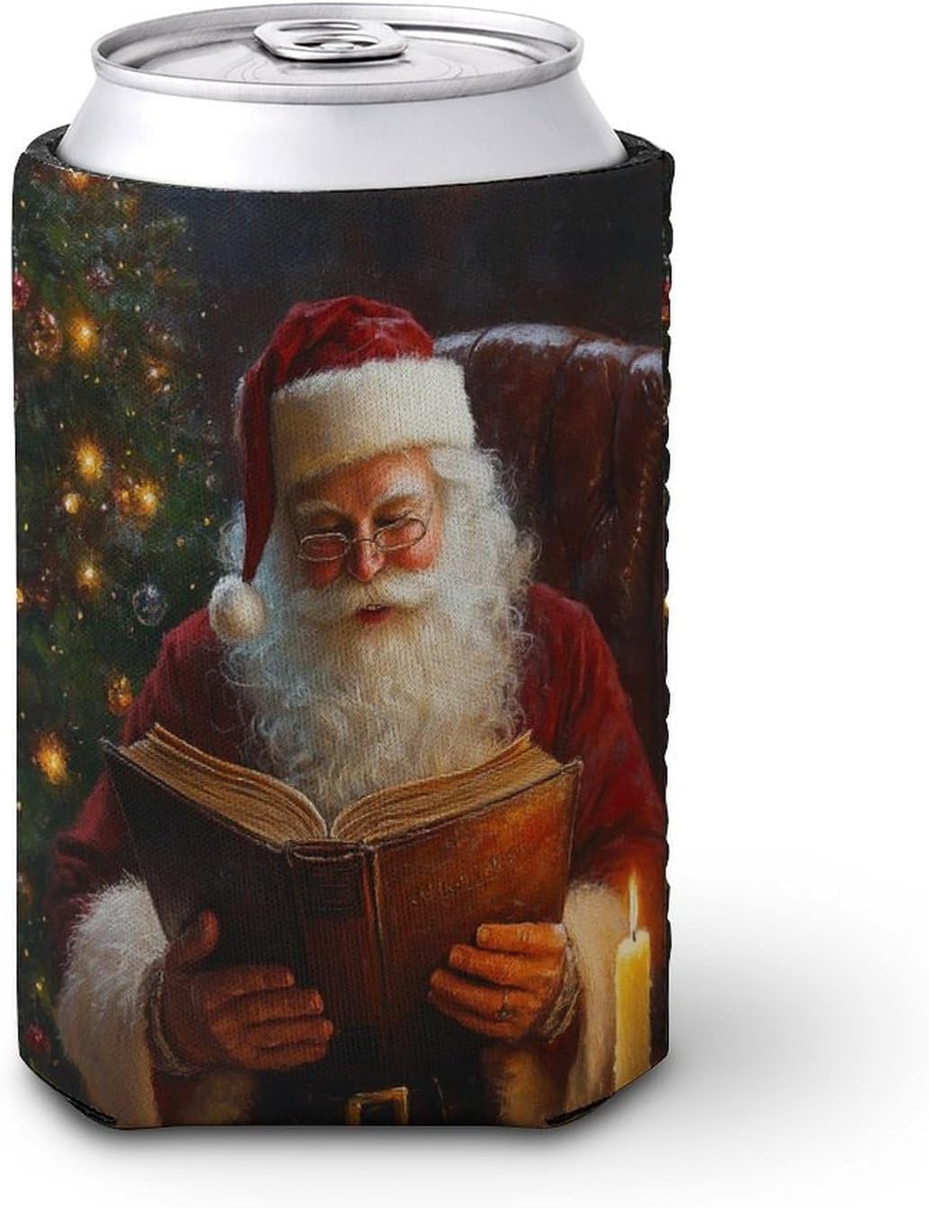 Beer Can Cooler Sleeve with Santa Claus Design