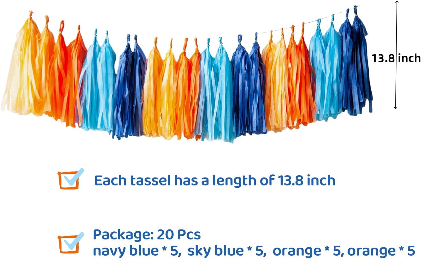 Blue and Orange Tassel Garland for Party Decorations
