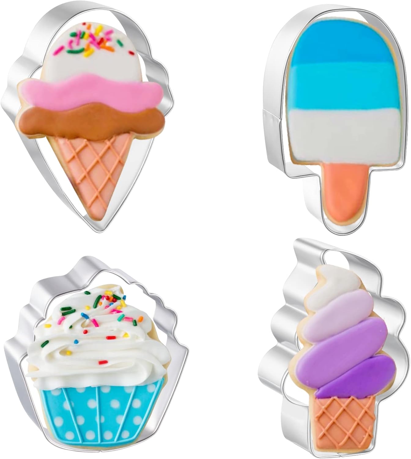 Summer Cookie Cutters 4PCS 3 to 4 Inches Ice Cream Popsicle Cupcake