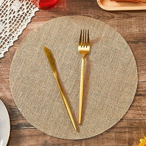 Mifoci 100 Piece Burlap Placemats Round Reusable Table Mats