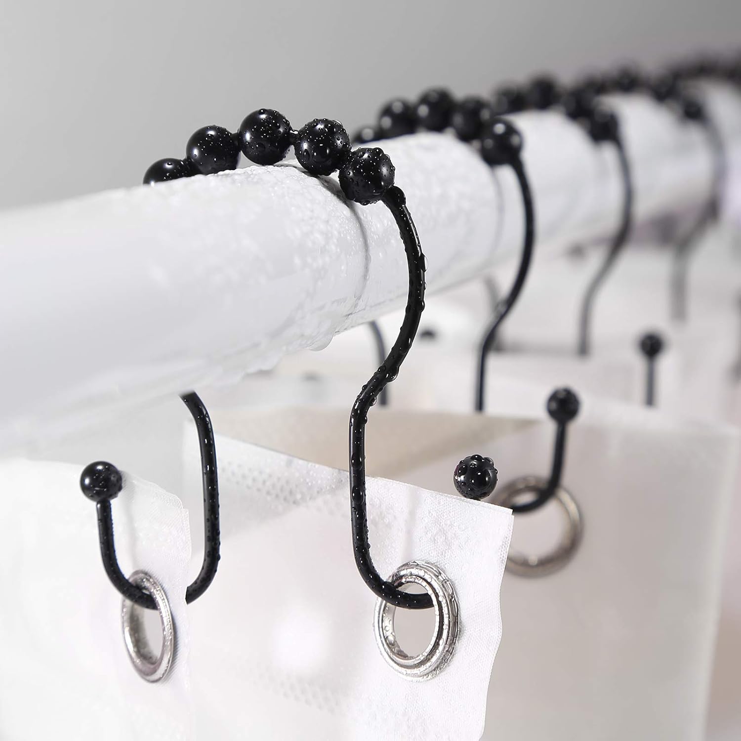 Goowin 12Pcs Stainless Steel Black Shower Curtain Rings with Double Hooks