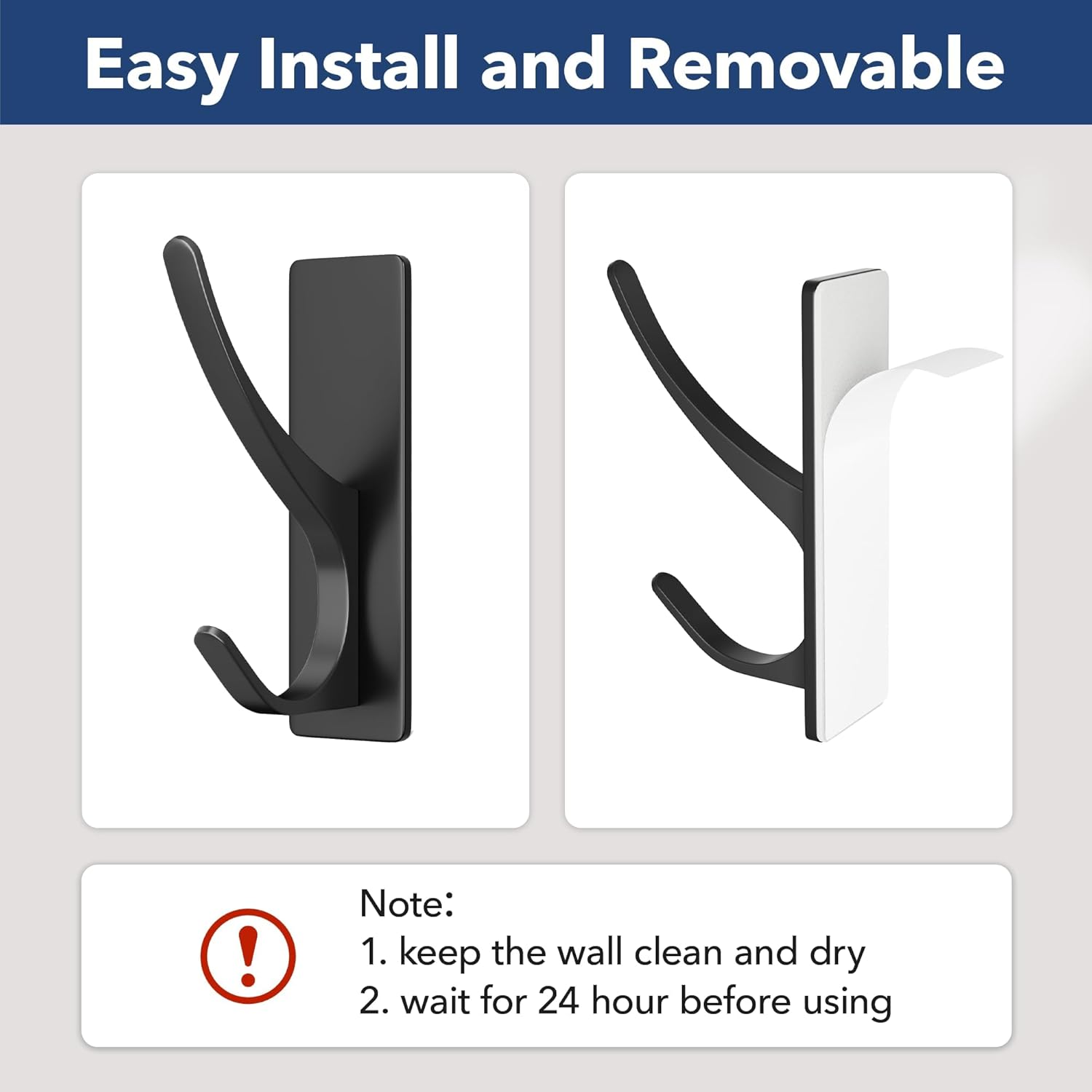 Self Adhesive Coat Hooks Heavy Duty Stainless 4-Pack Matt Black