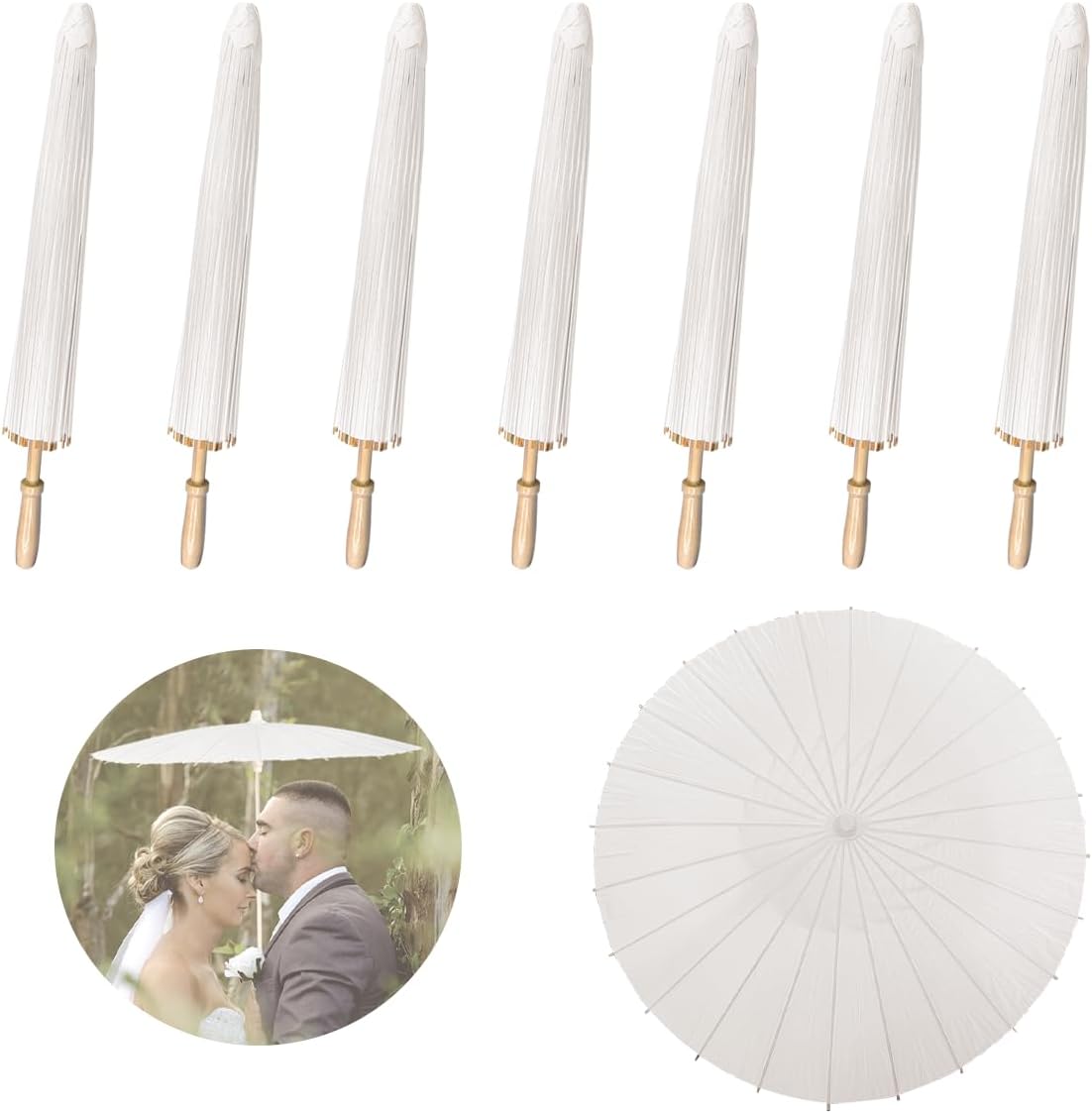 7 Pack White Wedding Umbrellas 33 Inches for Decor