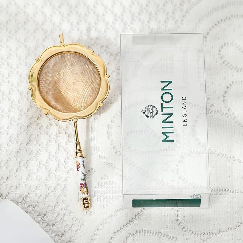 Minton Tea Strainer with Ceramic Handle 188 Stainless Steel GoldWhite