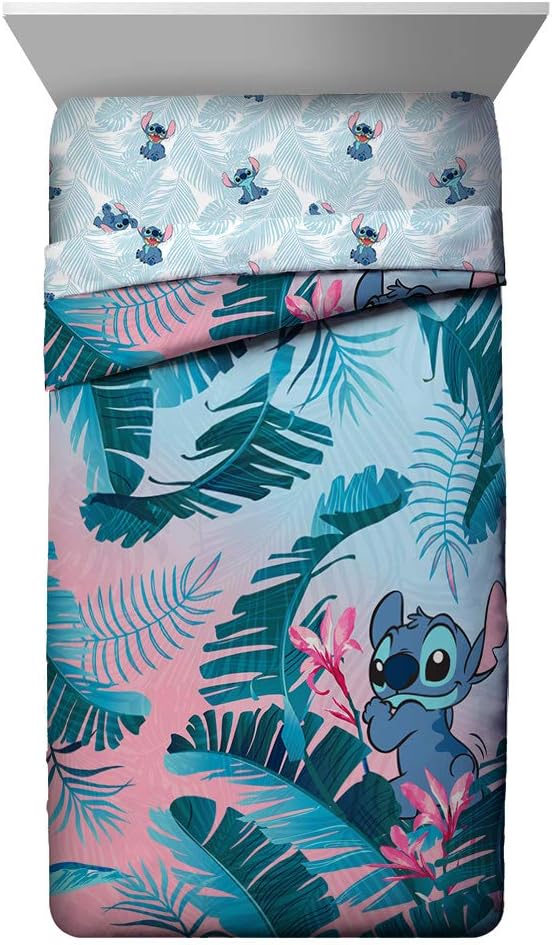 Jay Franco Disney Lilo Stitch Floral Fun Twin Comforter Set