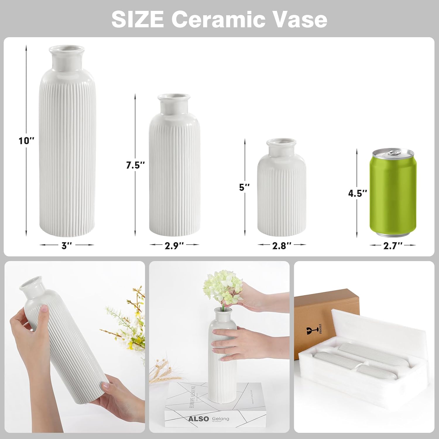 White Ceramic Vase Set of 3 Boho Modern