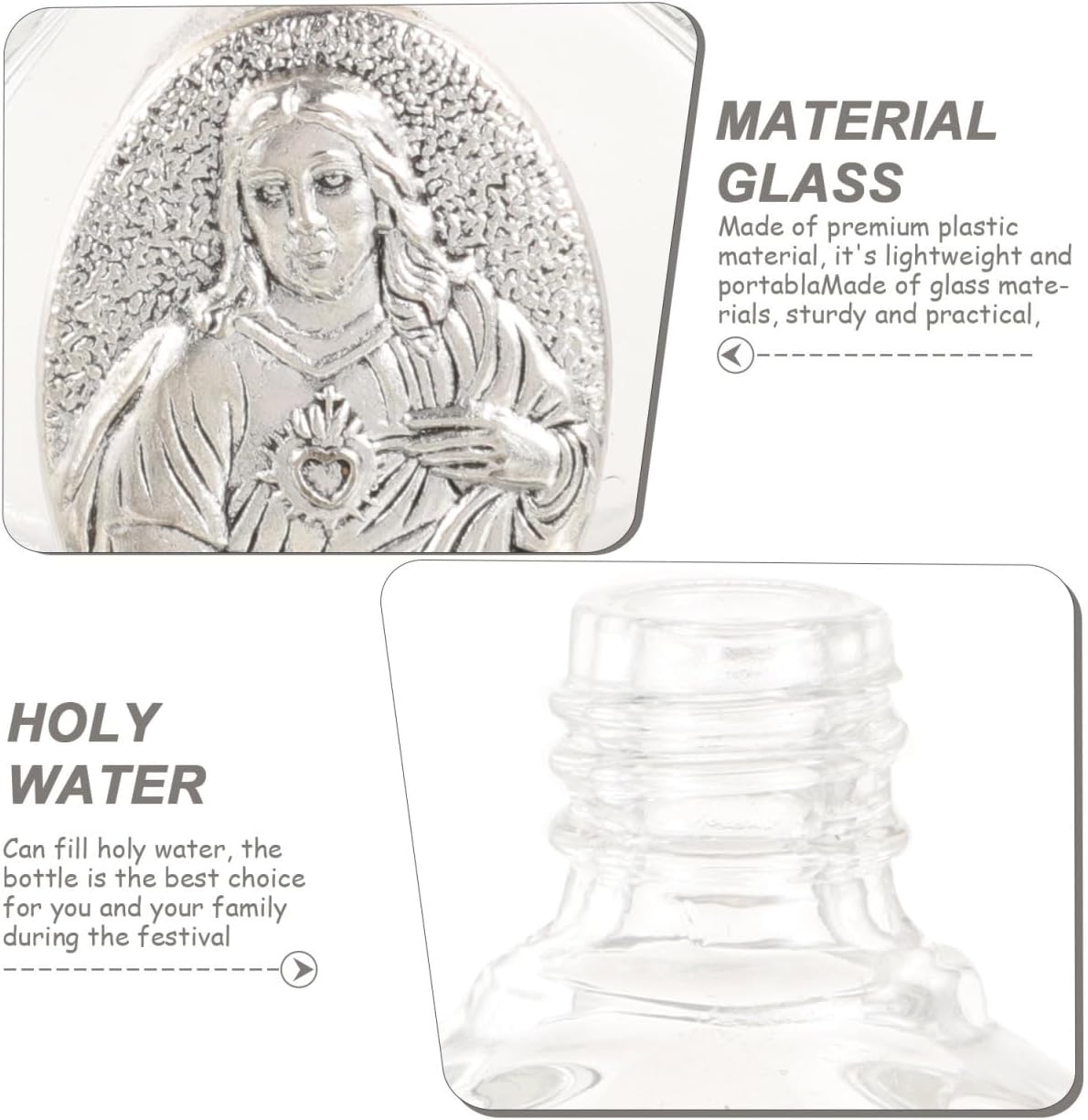 VOSAREA 2 Pack Glass Holy Water Bottles - Silver Toned Cap