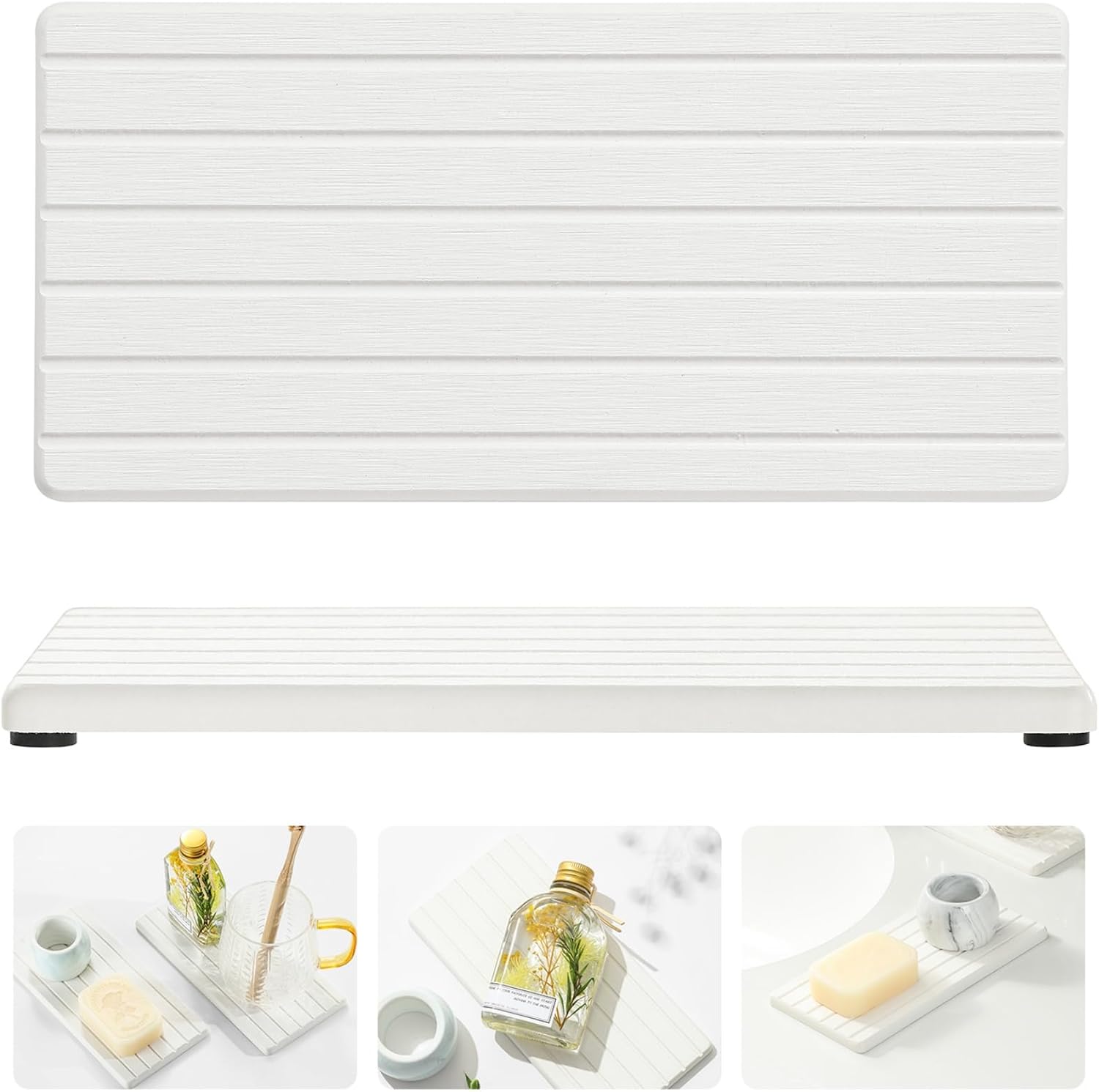 2pcs Water Absorbing Stone Drying Tray Mat For Sink Organizer