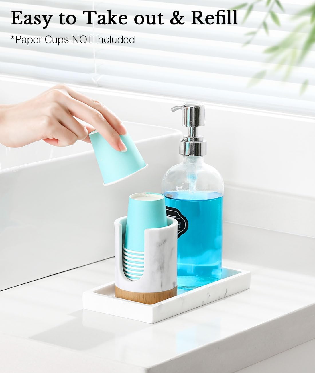 Luxspire Bathroom Cup Dispenser Marble Resin Holder