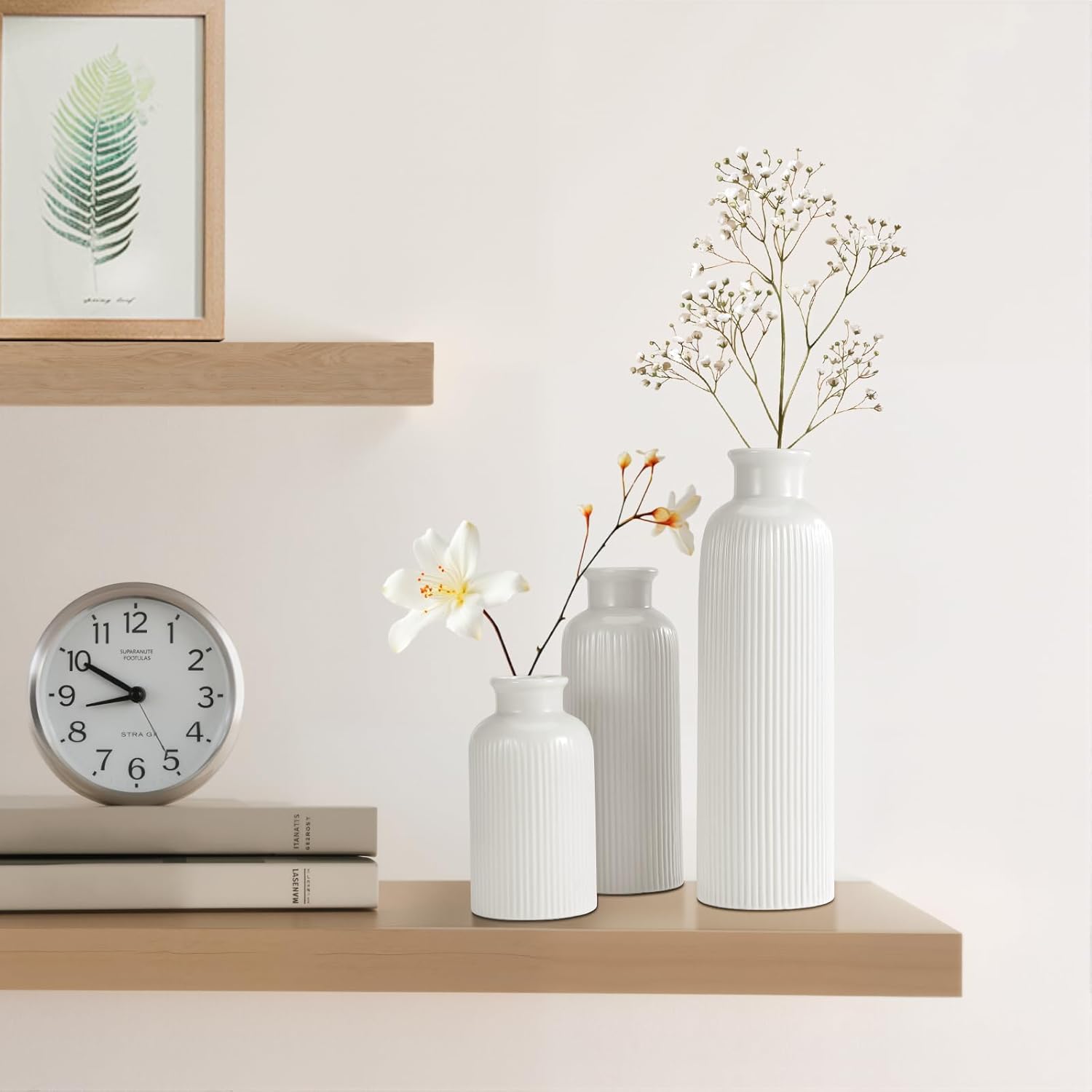 White Ceramic Vase Set of 3 Boho Modern