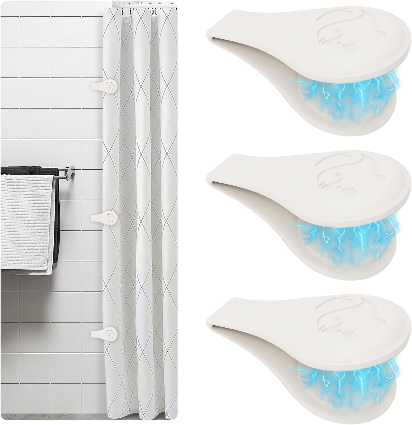 Magnetic Silicone Shower Curtain Clips 3 Pack
